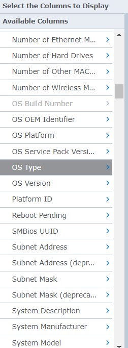 OS Type has been selected from the Available Columns menu