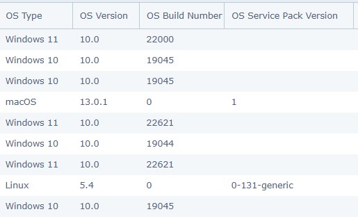 OS Type, OS Version and OS Build Number now appear in the new column view
