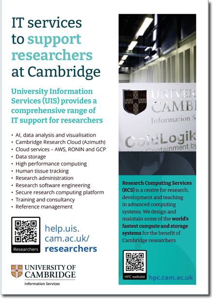 Poster listing the IT services available for researchers at Cambridge