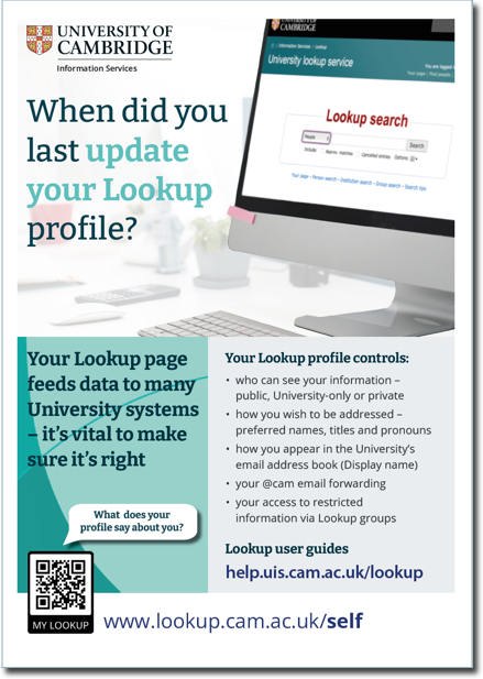 Poster with information about how users can update their details in Lookup
