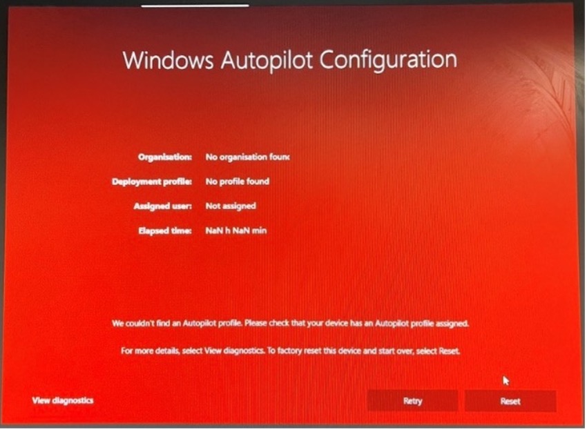 Autopilot configuration fail window