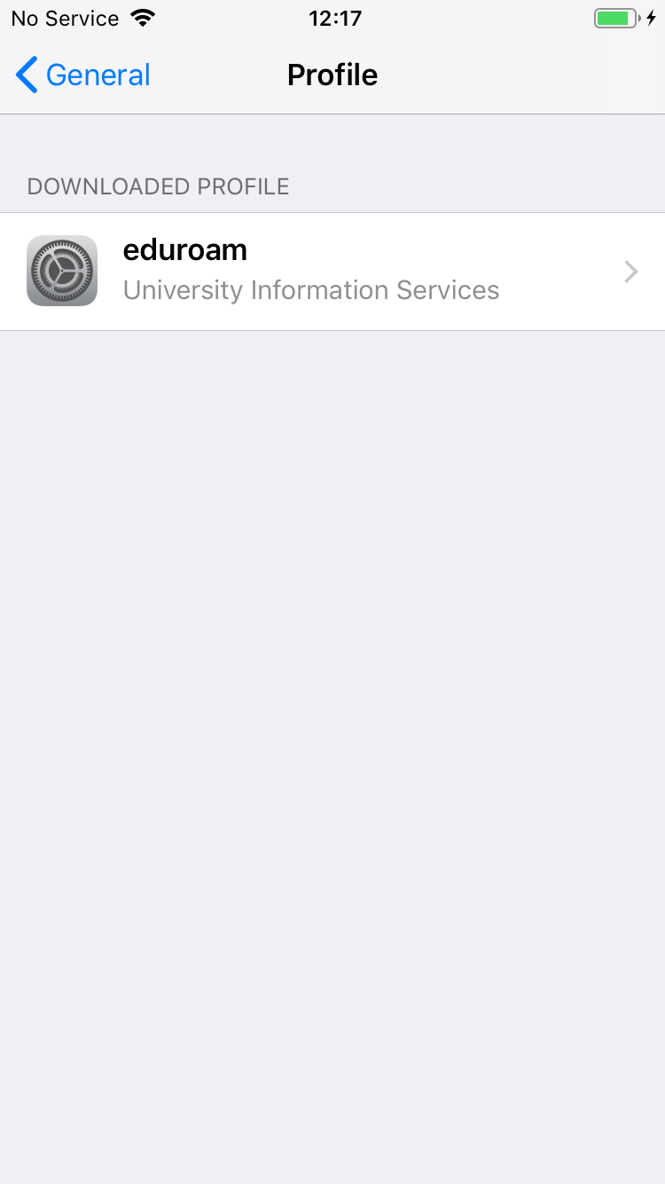 eduroam profile showing in iOS settings
