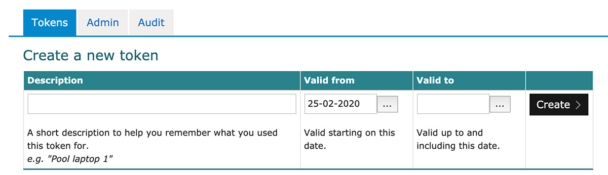 Create a network access token screen