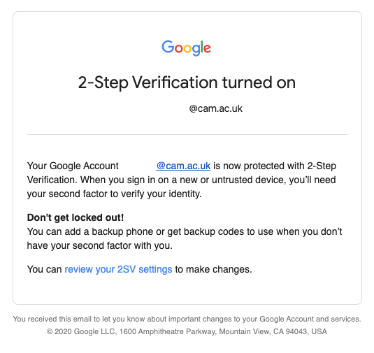 Google 2SV email confrmation