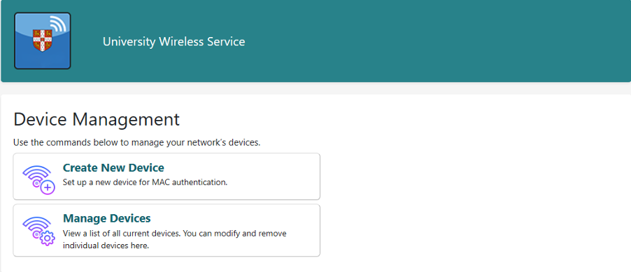  Device management screen on the University IoT registration site