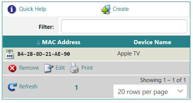 Remove, edit and print options listed underneath the device properties