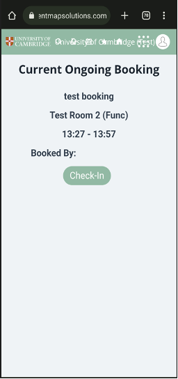 Current ongoing booking confirmation screen in Booker and check-in button