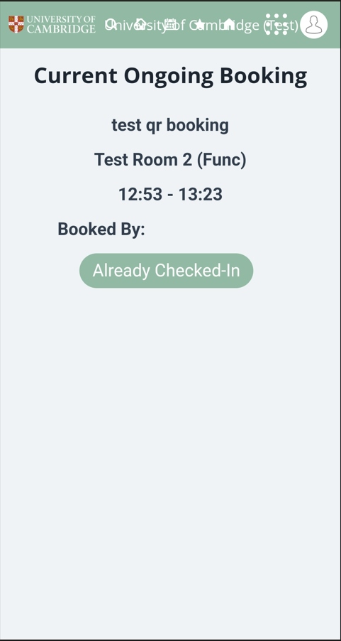 Booking check-in confirmation screen in Booker