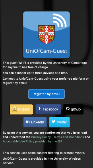 UniofCam-Guest login screen