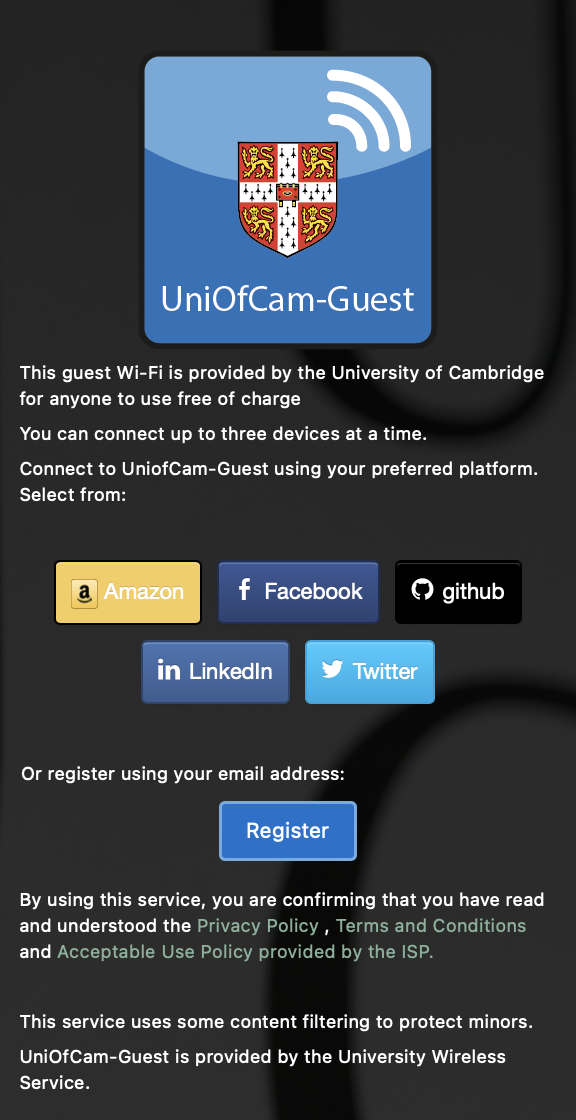 UniOfCam-Guest login screen