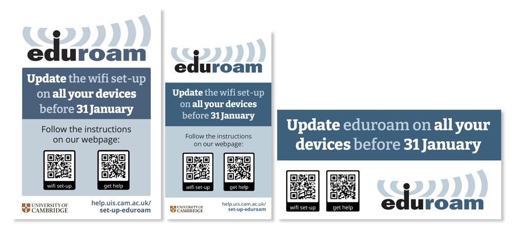 Thumbnail showing examples of the posters available in the eduroam refresh comms pack
