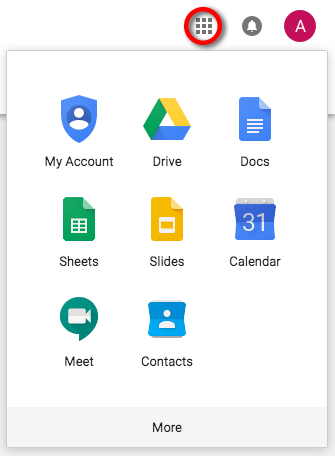 G Suite app menu