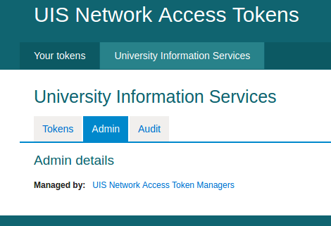 Network access token admin group screen