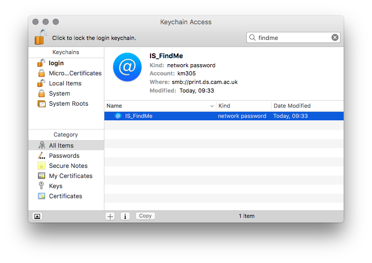 Screenshot showing Mac OS X Keychain Access Utility