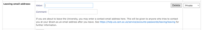 Leaving email address field in edit mode. The value text box allows users to add their email address.