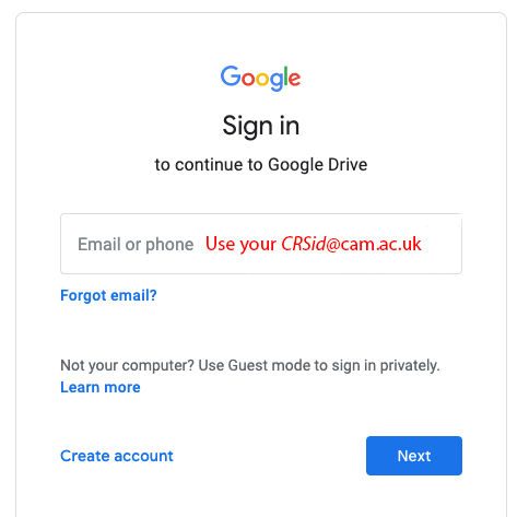 Google login screen