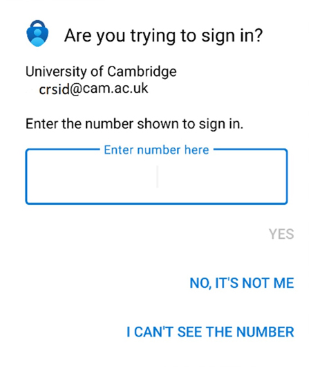 The 'Approve sign-in' window in the Microsoft authenticator app, with a prompt to enter the number shown in the sign-in window.