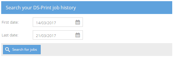 Screenshot showing My DS-Print Job History Search 