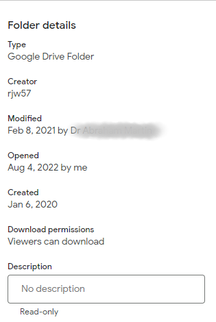 Popup displaying Google MyDrive file ownership details