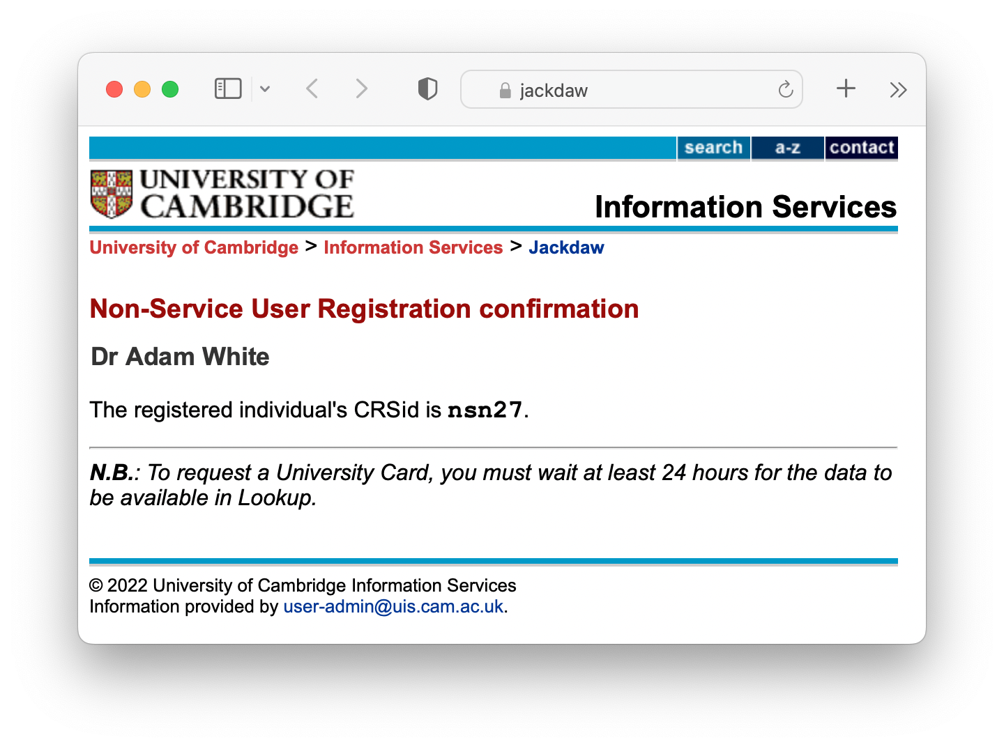 Non-Service User confirmation screen