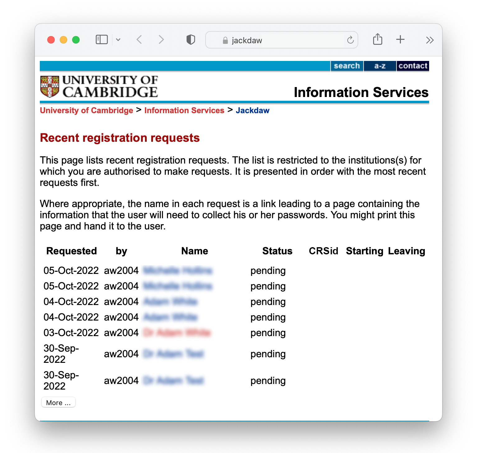 Registration request confirmation