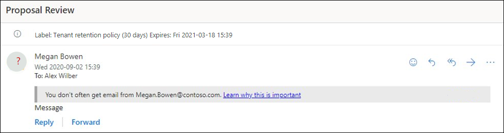 Image of email with banner stating 'You don't often get email from Megan.Bowen@contoso.com'