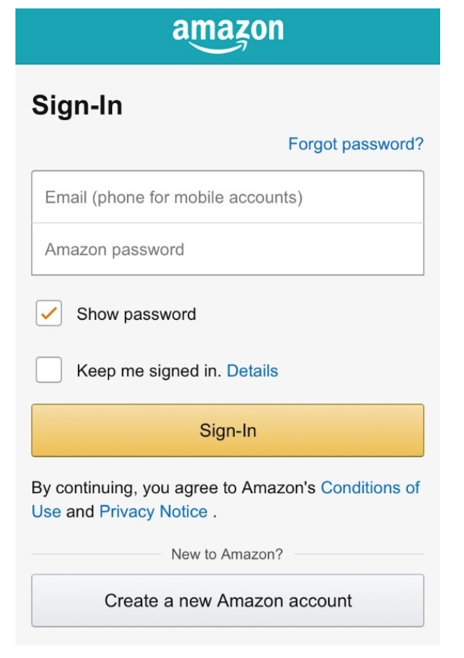 Amazon login screen