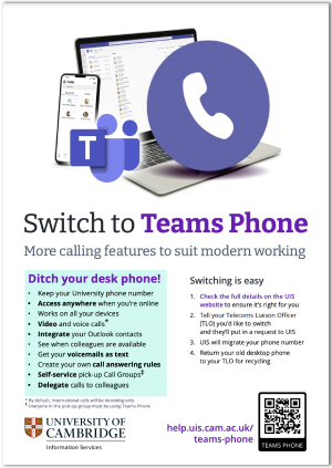 Poster explaining how to move to Microsoft Teams Phones instead of using a desk phone