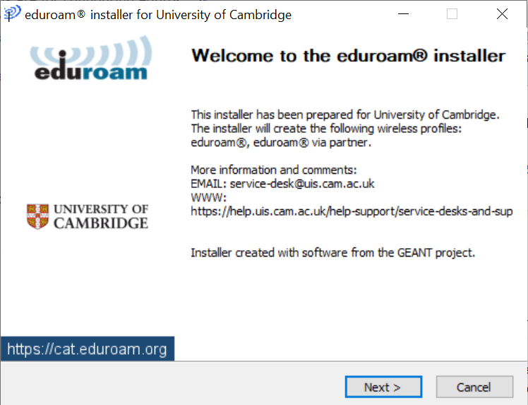 eduroam installer for Windows
