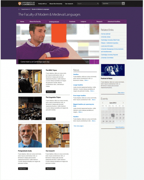  An example of a Drupal and section landing page with a carousel image and multiple teasers