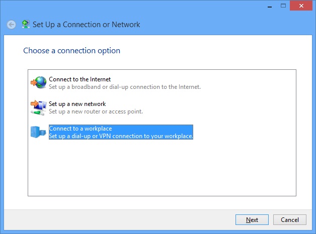 Set up connection screen