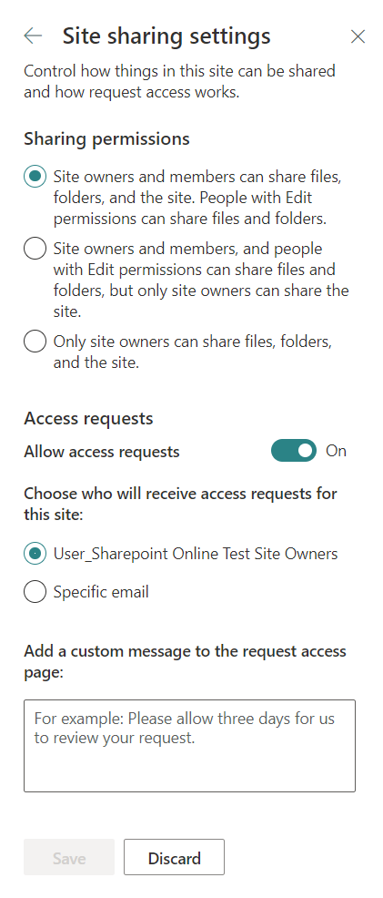 Site Sharing Settings