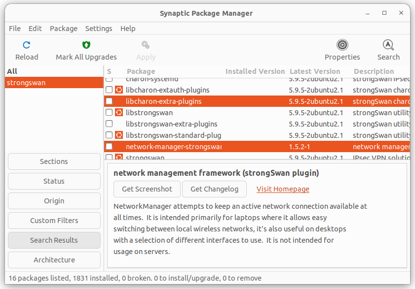 The Synaptic utility main page