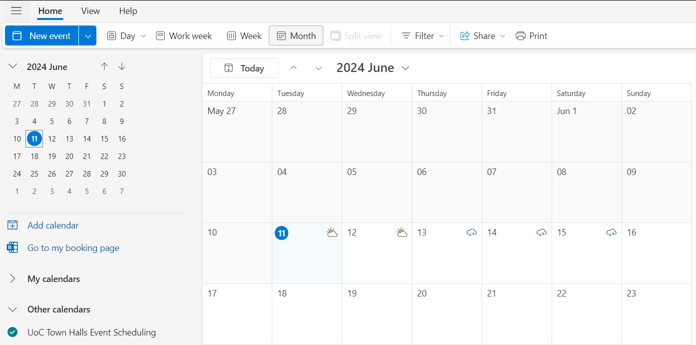 The calendar displaying and appearing in the calendar list in Microsoft Outlook