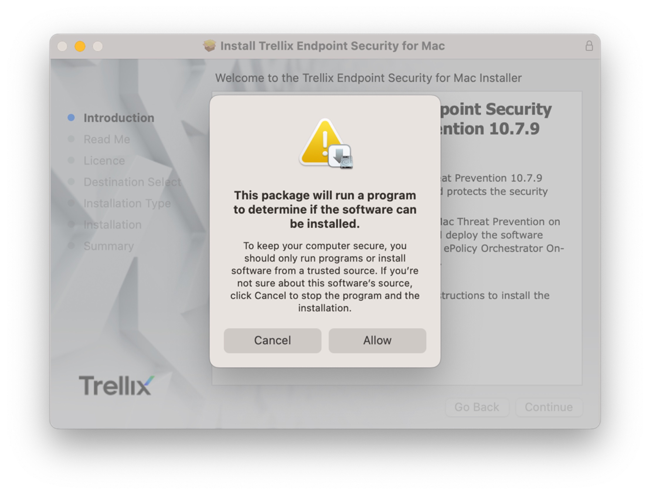 The Trellix installation screen.