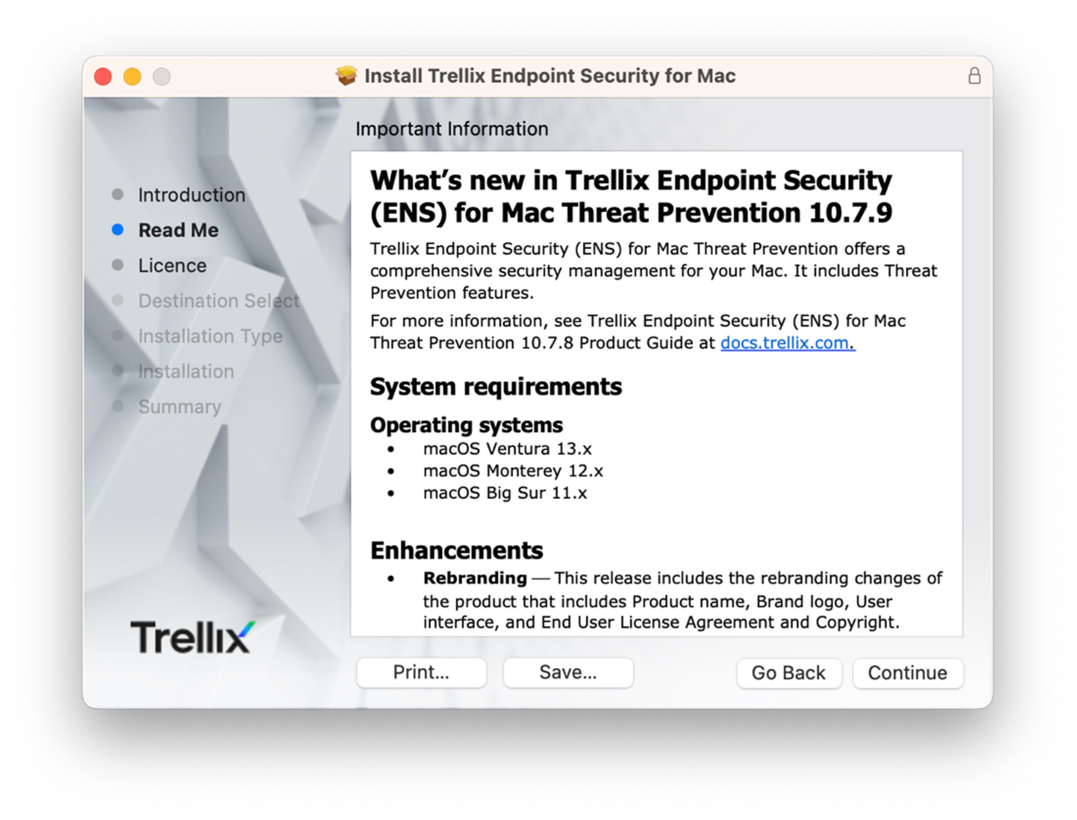 The 'What's new' screen for Trellix software installation.