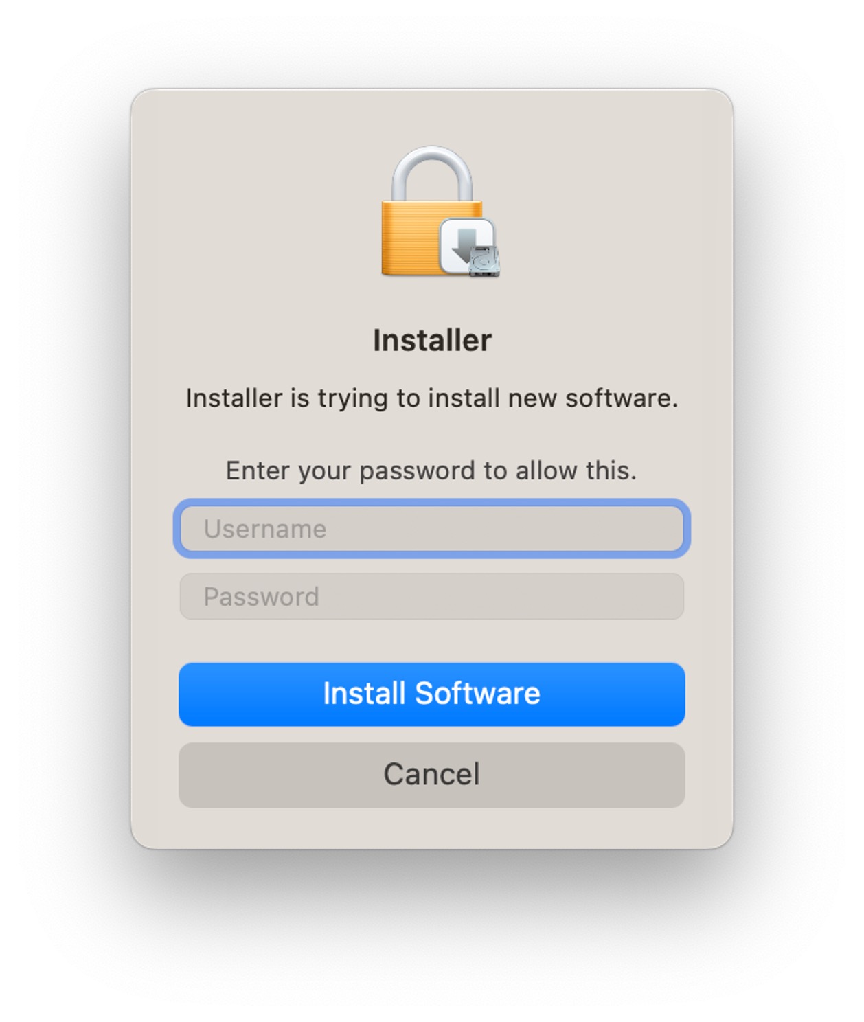 The username and password prompt when installing Trellix software.
