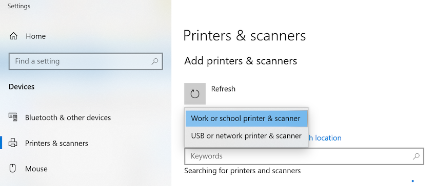 Select work or school printer & scanner