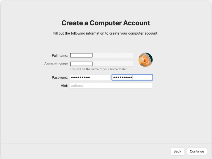 Create a computer account window