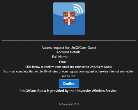 UniOfCam guest authorisation screen 
