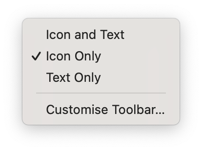 The Customise Toolbar option in macOS Ventura