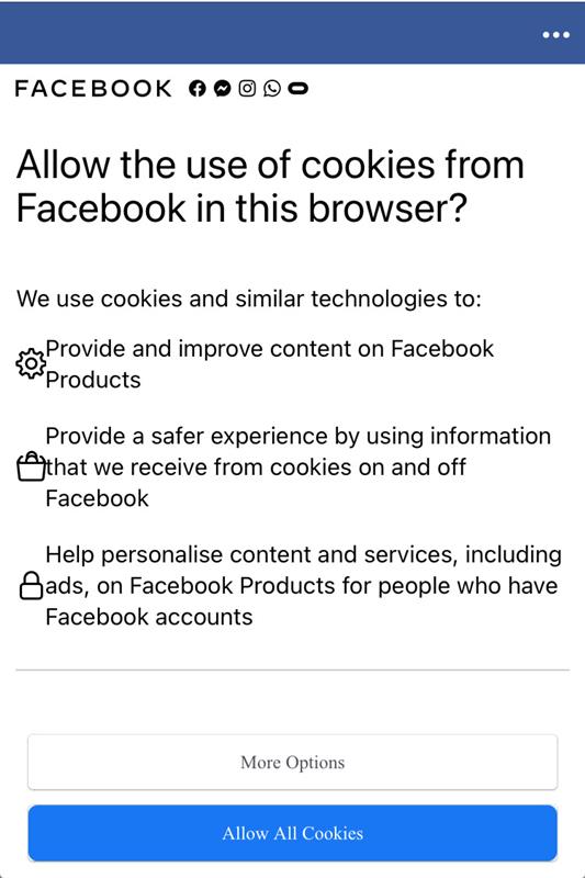 Facebook cookies message