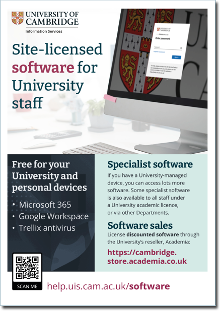 Poster explaining software available for University staff