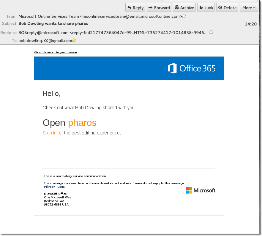 one drive microsoft emails