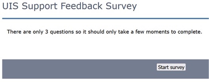 UIS Service Desk satisfaction survey screenshot step 1