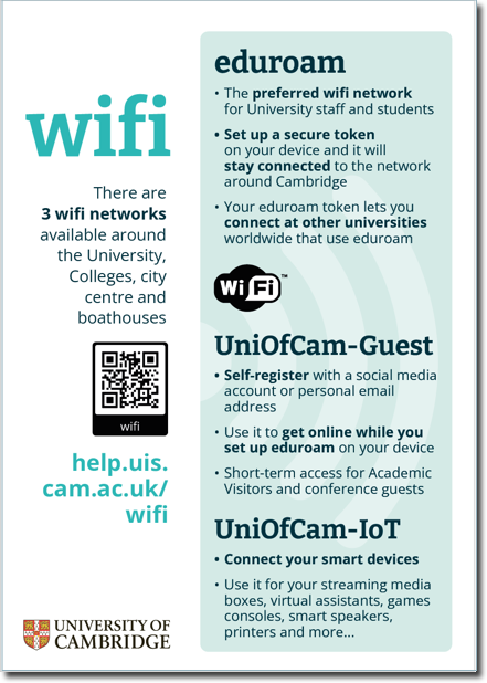 Poster listing all the available wifi networks available at the University