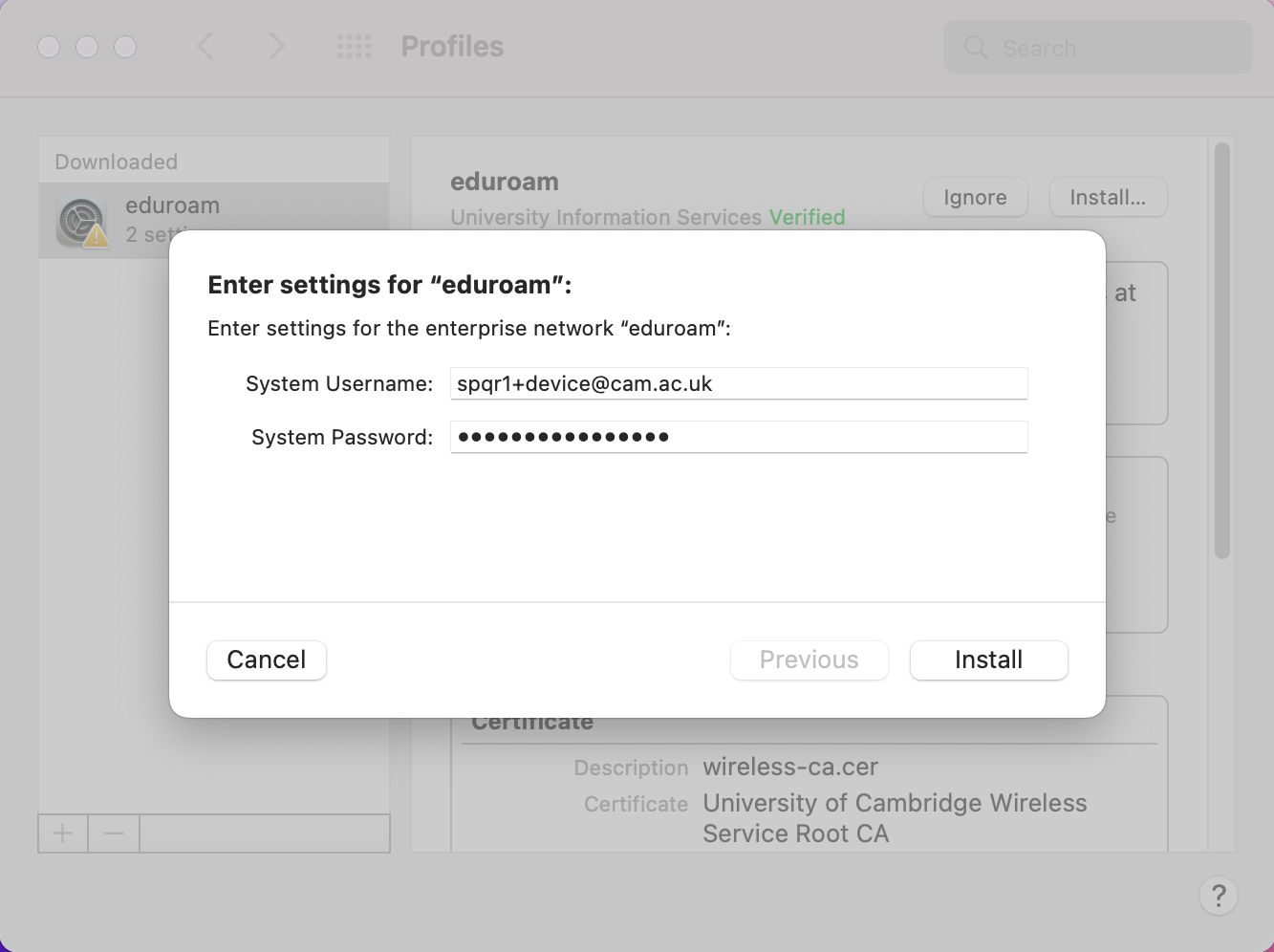 Mac eduroam settings