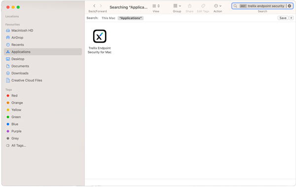 Trellix Endpoint Security application shown in the Finder menu on a Mac
