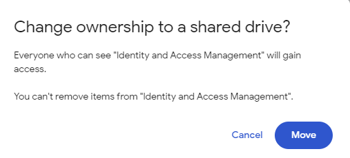 Change ownership popup dialog box