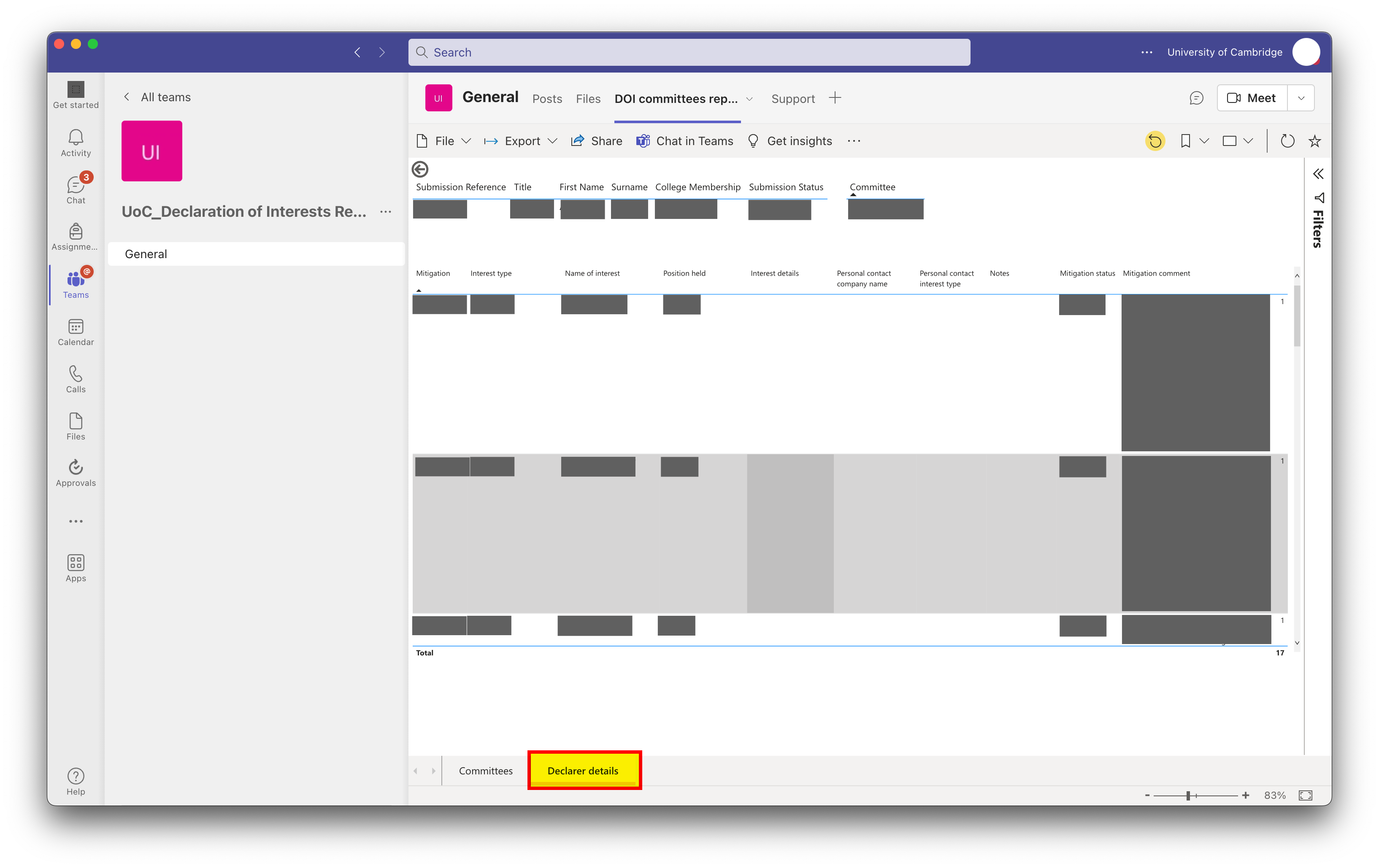 Declarer details screen